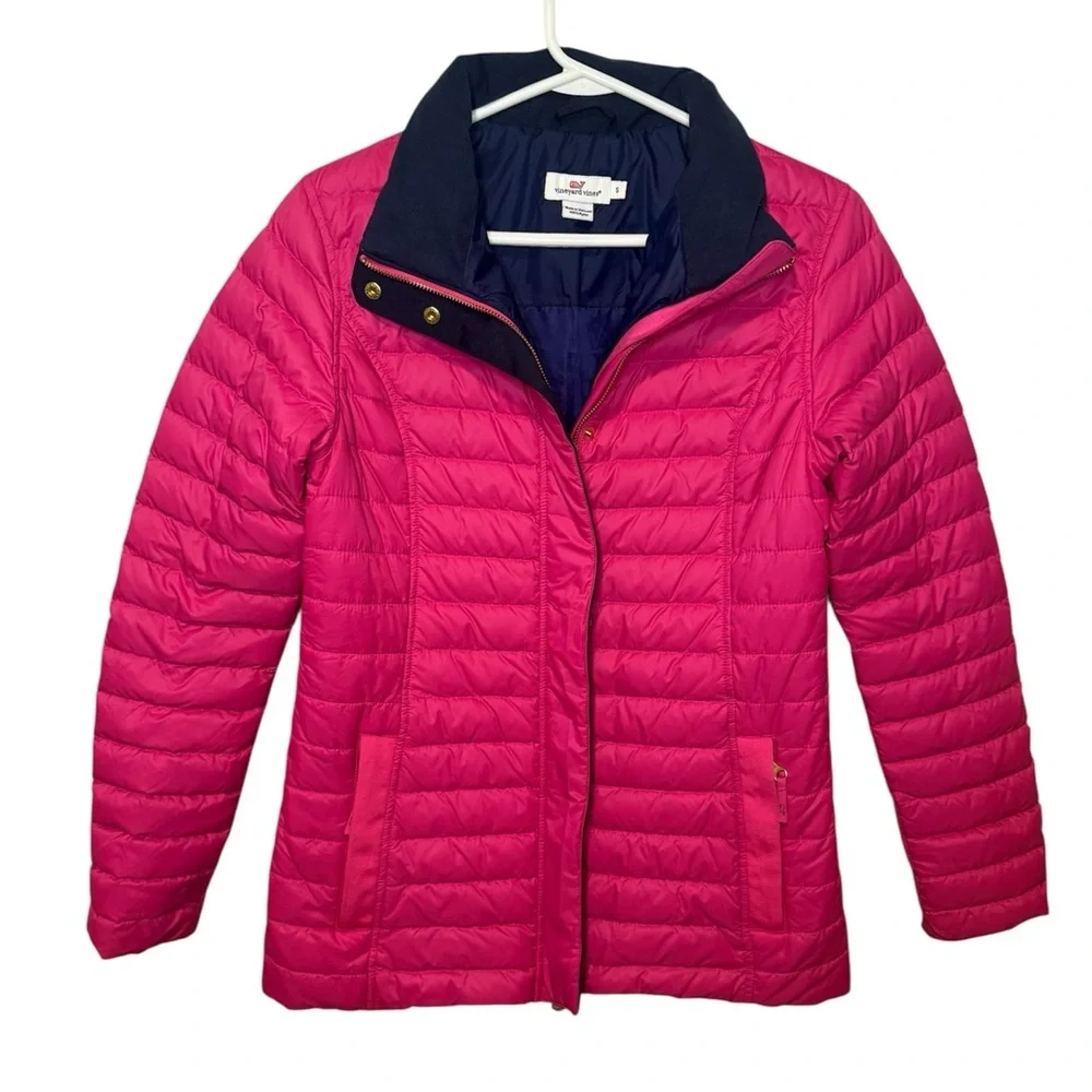 Vineyard Vines Pink Quilted Puffer Jacket Goose Down Insulation Size Small - Picture 1 of 4